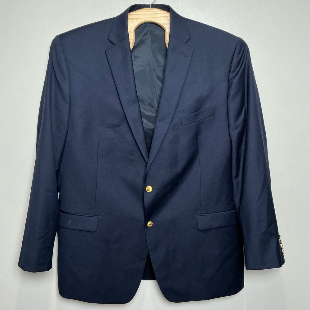 Lauren Ralph Lauren Mens Blazer 48L Navy Blue Gold Crest Button Wool